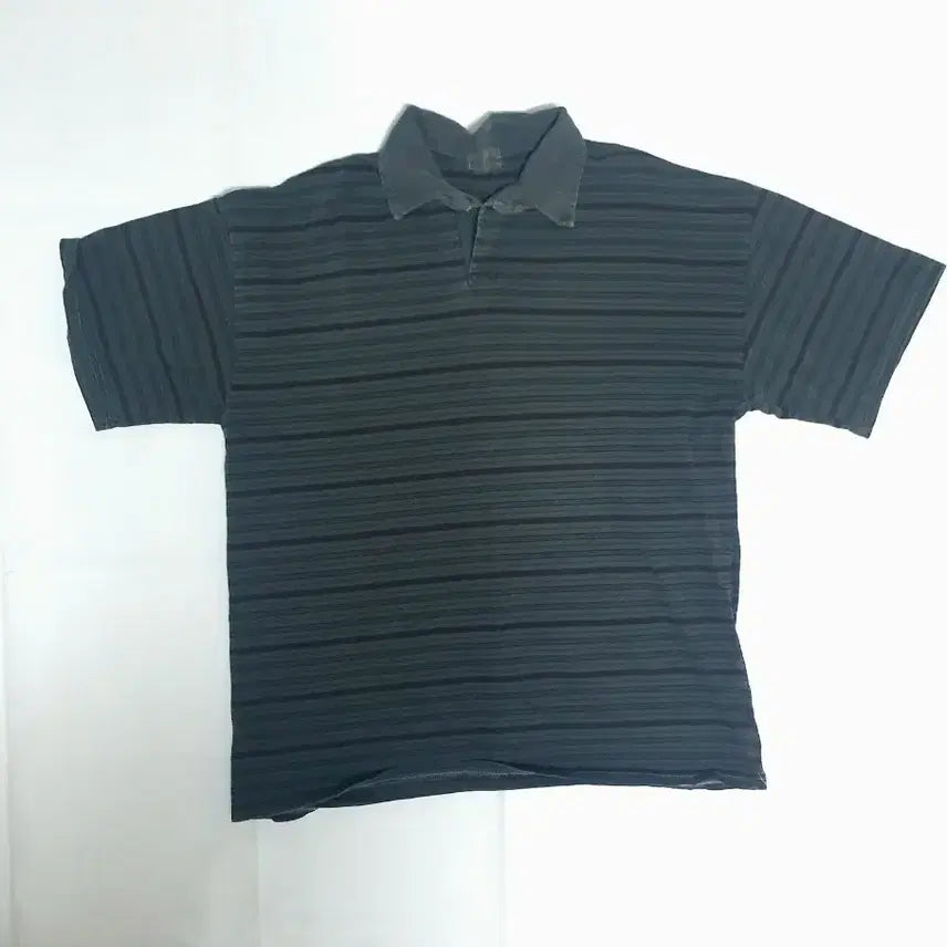 [BUNJANG] Striped Charcoal Polo Shirt / 줄무늬 반팔 카라 티셔츠 차콜