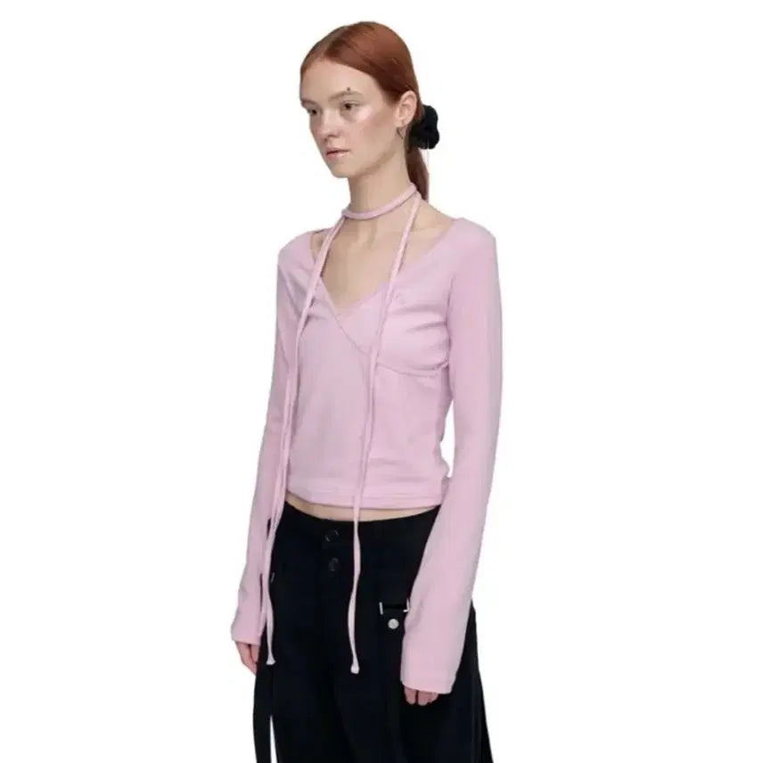 [BUNJANG] SERIC V-Neck Wrap Top Pink / 세릭 브이넥 랩 탑 핑크