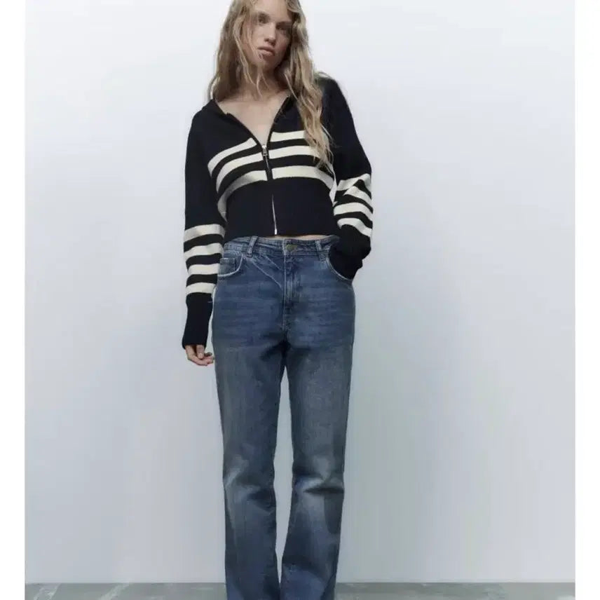 [BUNJANG] Zara Striped Zip-Up Cardigan / ZARA 스트라이프 집업 가디건