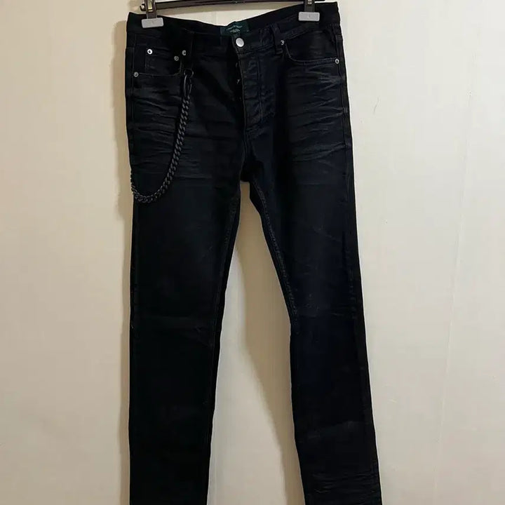 [BUNJANG] Undermycar Black Chain Wax Coated Jeans / [1] 언더마이카 블랙 체인 왁스 코팅진
