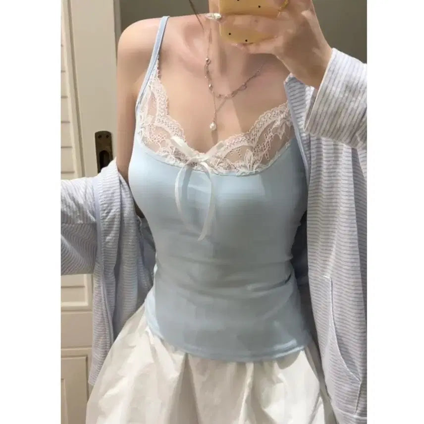 [BUNJANG] Adjustable Lace Ribbon Camisole / [새상품/빠른발송] 끈조절 레이스 리본 레이스 나시