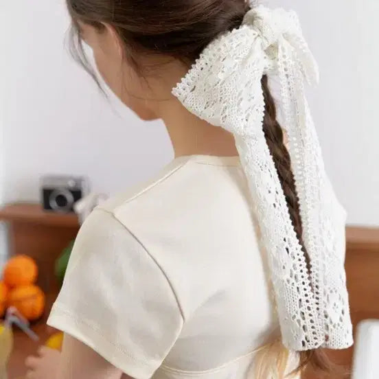 [BUNJANG] Riel Lace Ribbon Hair Tie / 리엘 레이스 리본 머리끈