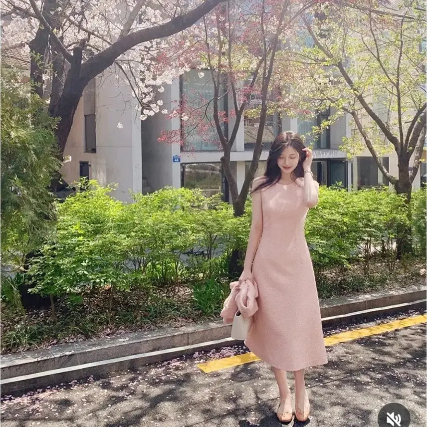 [BUNJANG] 밀크코코아 소프트핑크 트위드 원피스 1회착용 / 밀크코코아 소프트핑크 트위드 원피스 1회착용