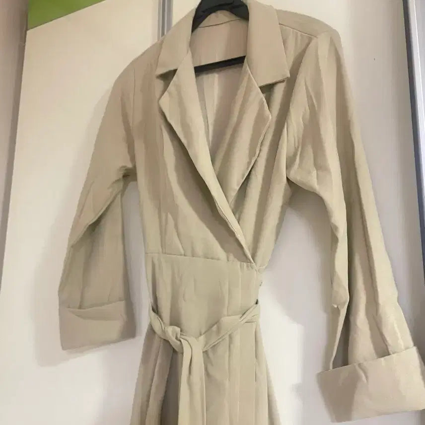 [BUNJANG] Beige Long Belted Dress / 베이지색 롱 벨트끈 원피스