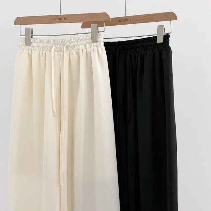 [BUNJANG] Silk Satin Wide Pants / 실크 새틴 밴딩 와이드 팬츠