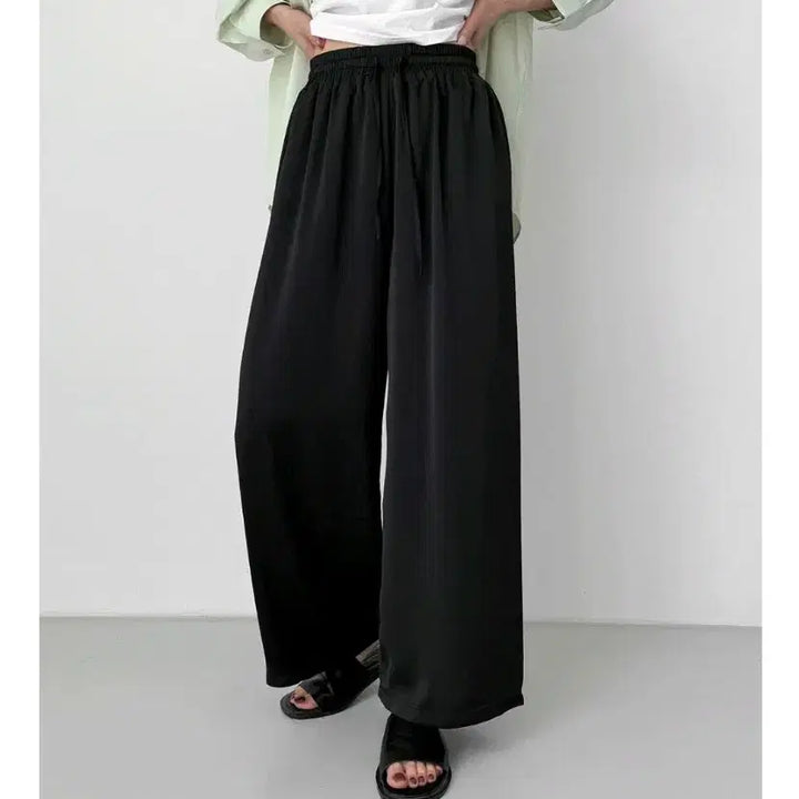 [BUNJANG] Silk Satin Wide Pants / 실크 새틴 밴딩 와이드 팬츠