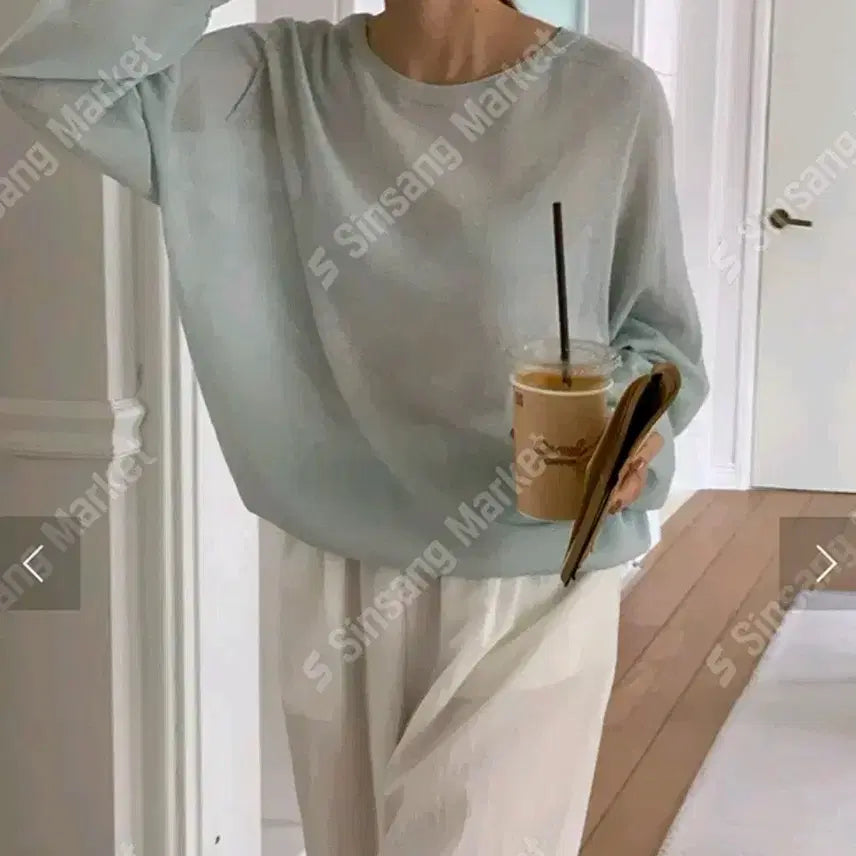[BUNJANG] Come Here Linen See-through Long Sleeve Knit / 컴히얼 린넨 시스루 긴팔 니트