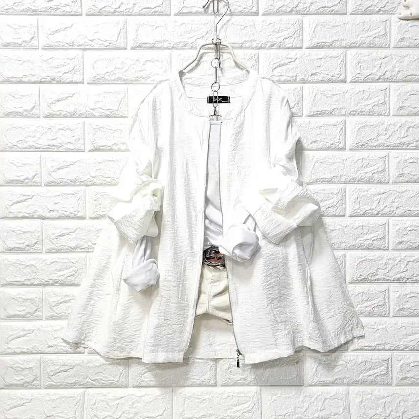 [BUNJANG] White Roll-Up Sleeve Lightweight Jacket / 텍스처 얇은 자켓