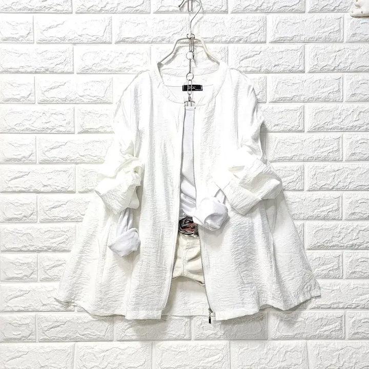 [BUNJANG] White Roll-Up Sleeve Lightweight Jacket / 텍스처 얇은 자켓