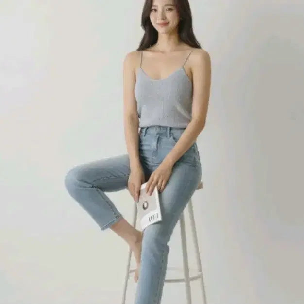 [BUNJANG] Layered Knit Cami Top - Blue / 어깨길이 조절 레이어드 니트 끈나시 블루