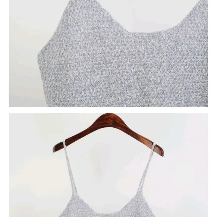 [BUNJANG] Layered Knit Cami Top - Blue / 어깨길이 조절 레이어드 니트 끈나시 블루