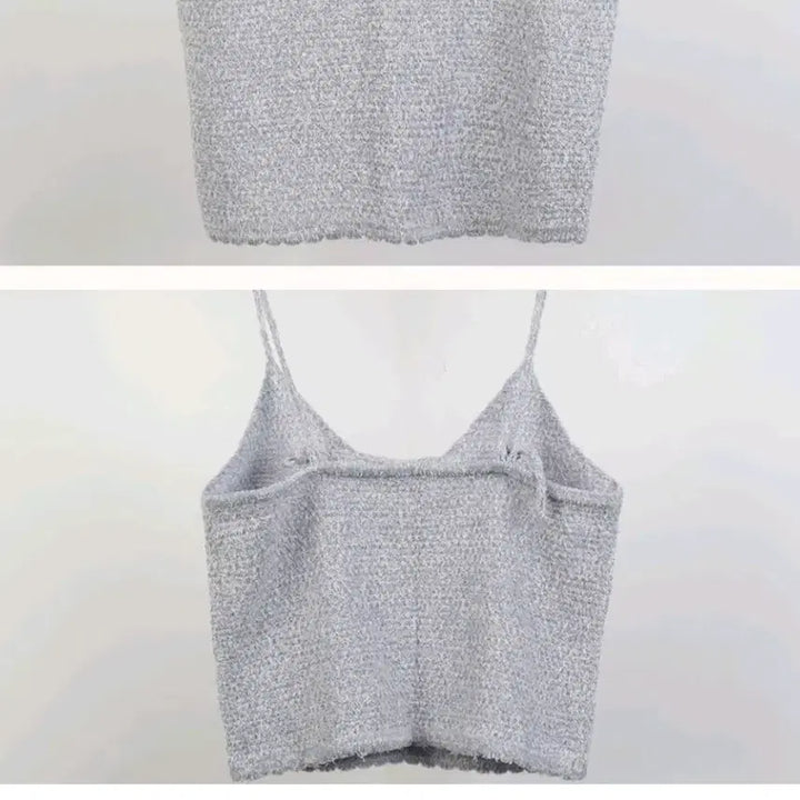[BUNJANG] Layered Knit Cami Top - Blue / 어깨길이 조절 레이어드 니트 끈나시 블루