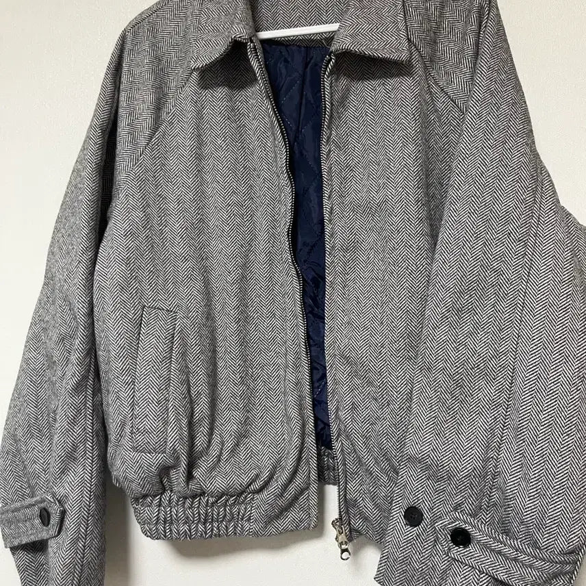 [BUNJANG] Herringbone Quilted Short Jacket - Grey Bomber Jumper / 헤링본 누빔 숏자켓 회색 봄버 점퍼