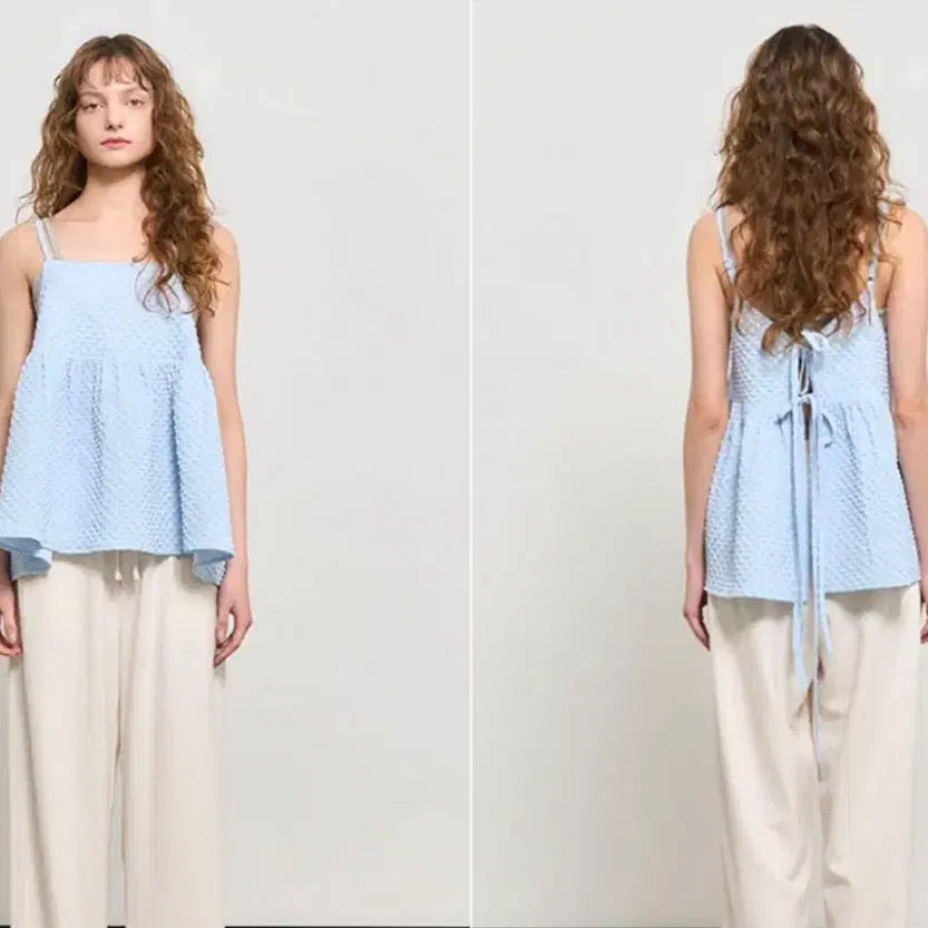 [BUNJANG] General Idea Embossed Sleeveless Blouse / 제너럴아이디어 엠보 슬리브리스 블라우스 [BLUE]