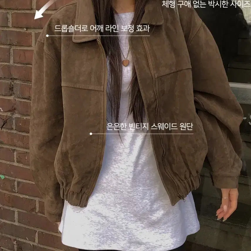 [BUNJANG] Avely Zigzag Suede Collar Jacket Brown / 에이블리 지그재그 스웨이드 카라 자켓 브라운