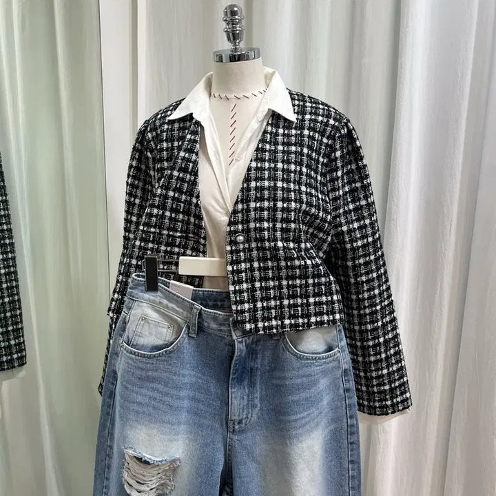 [BUNJANG] Tweed Cropped Jacket / 트위드자켓 봄자켓 노카라자켓 봄신상 체크자켓 크롭자켓