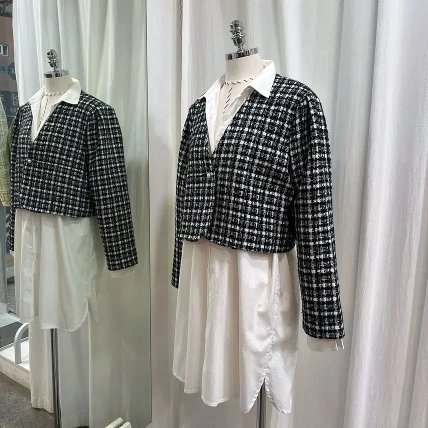[BUNJANG] Tweed Cropped Jacket / 트위드자켓 봄자켓 노카라자켓 봄신상 체크자켓 크롭자켓