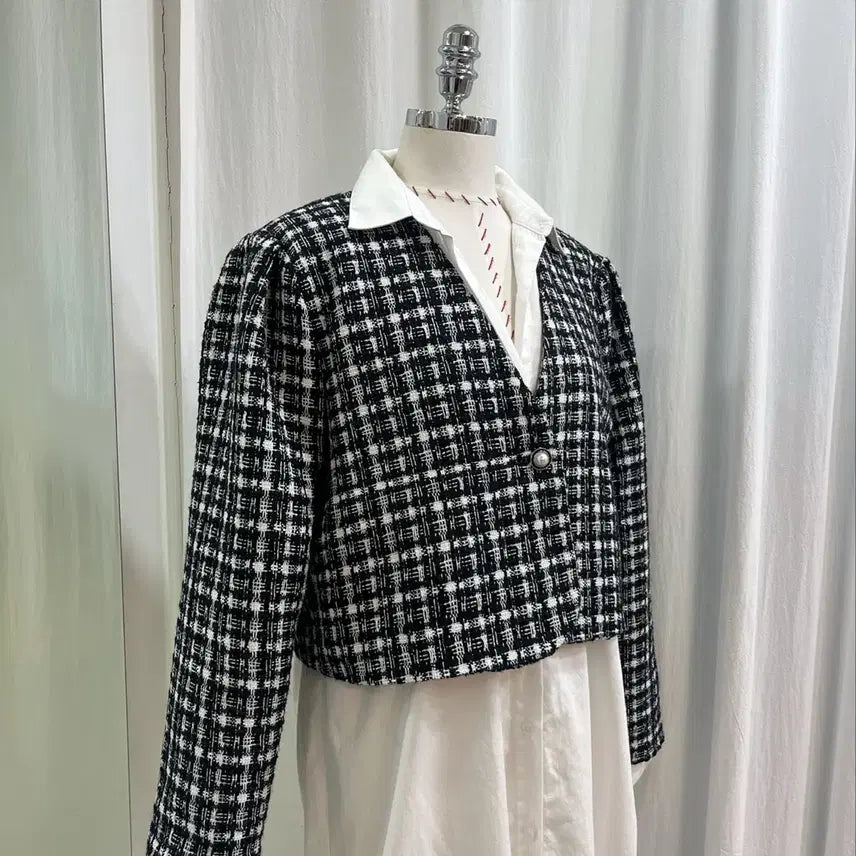 [BUNJANG] Tweed Cropped Jacket / 트위드자켓 봄자켓 노카라자켓 봄신상 체크자켓 크롭자켓