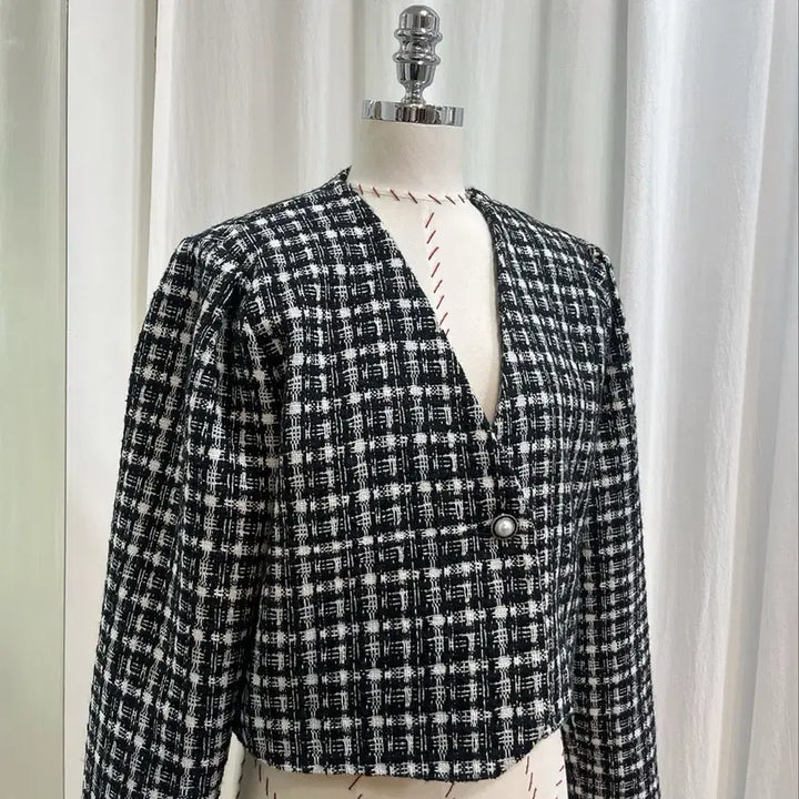 [BUNJANG] Tweed Cropped Jacket / 트위드자켓 봄자켓 노카라자켓 봄신상 체크자켓 크롭자켓
