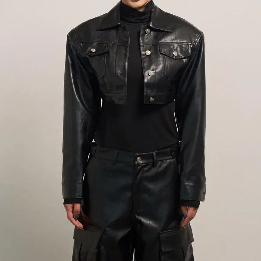 [BUNJANG] Project Wave Leather Multi Crop Jacket / 프로젝트웨이브 레더 멀티 크롭 자켓