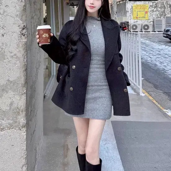 [BUNJANG] Mayyun Lambswool Knit Mini Dress - Gray / 메이윤 램스울 니트 원피스 그레이 급처