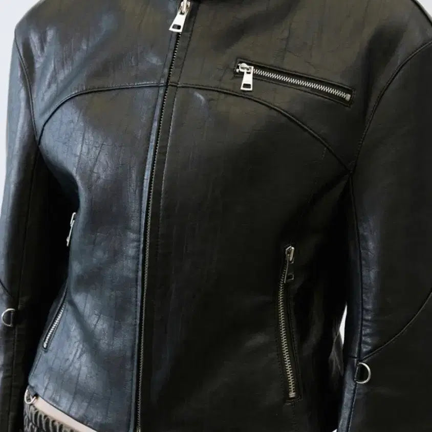 [BUNJANG] LCDC Black Leather Biker Jacket S / LCDC 엘씨디씨 블랙 레더 바이커 자켓 S