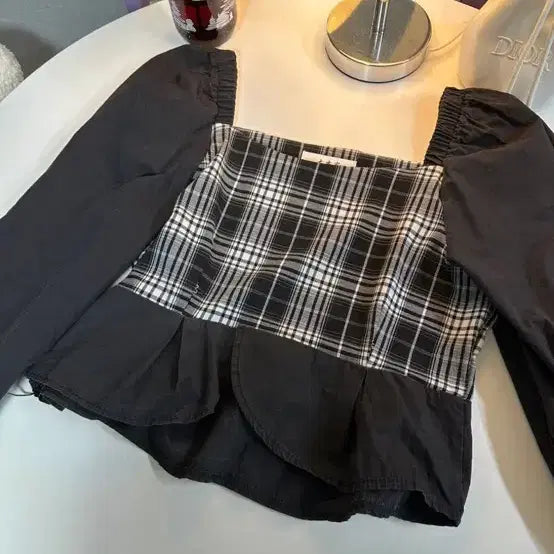 [BUNJANG] Checkered Cropped Blouse / 체크 크롭 블라우스