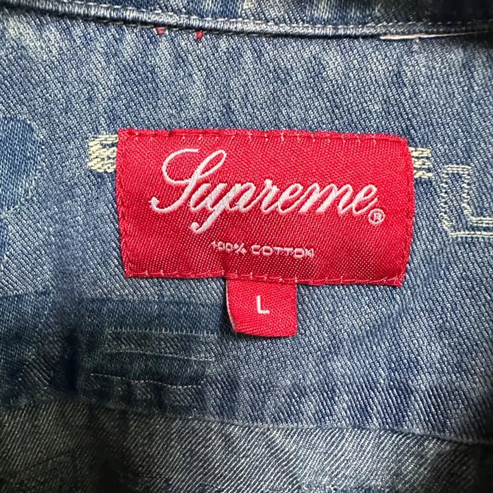 [BUNJANG] Supreme Dimensions Logo Denim Shirt Blue L / 19FW 슈프림 디멘션스 로고 데님 셔츠 블루 L