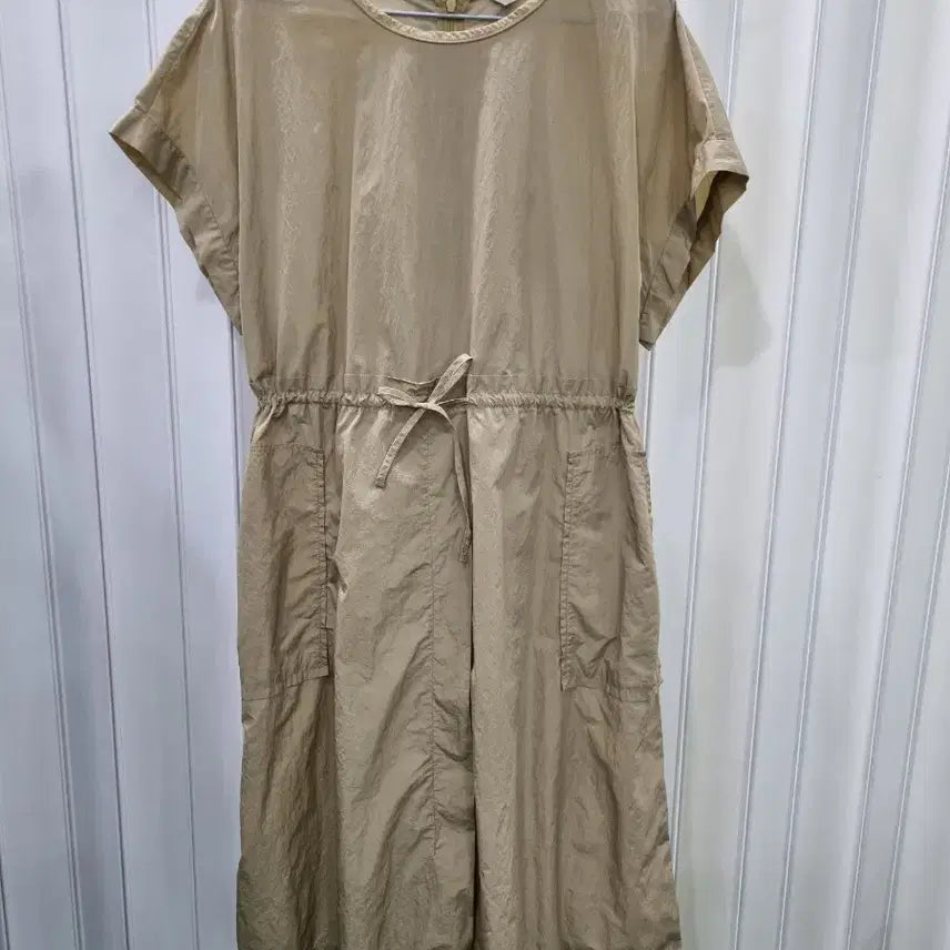 [BUNJANG] Beige Linen Strap Dress with Half Sleeves / 베이지색 끈 원피스 반팔