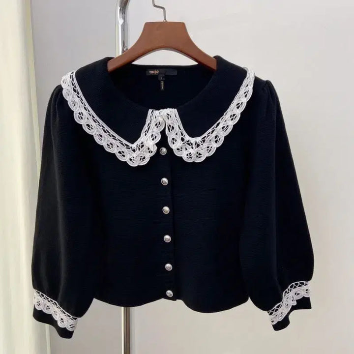 [BUNJANG] MAJE Lace Collar Black Cardigan / MAJE마쥬 레이스 칼라 블랙 가디건