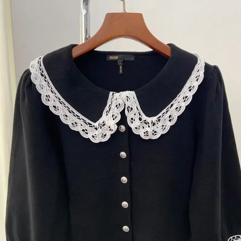 [BUNJANG] MAJE Lace Collar Black Cardigan / MAJE마쥬 레이스 칼라 블랙 가디건