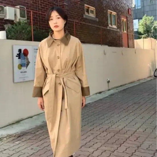 [BUNJANG] Check Pattern Long Trench Coat / 체크배색 롱 트렌치 코트
