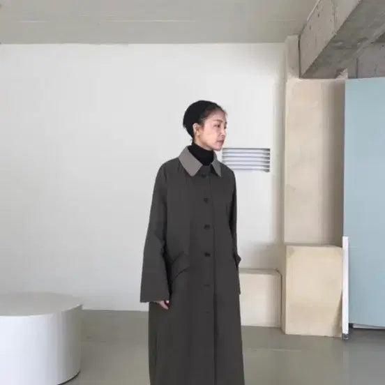[BUNJANG] Check Pattern Long Trench Coat / 체크배색 롱 트렌치 코트