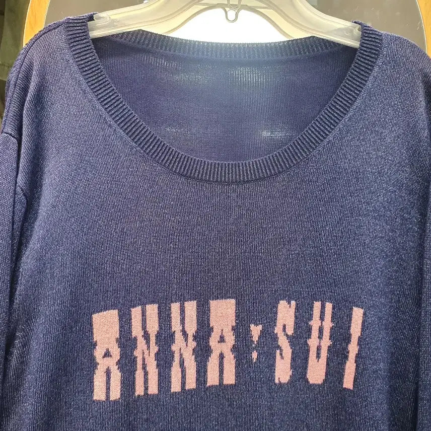 [BUNJANG] Anna Sui Genuine Logo Round Neck Knit - Dark Navy / 안나수이 정품 로고 포인트 라운드 니트 (상태 좋음)