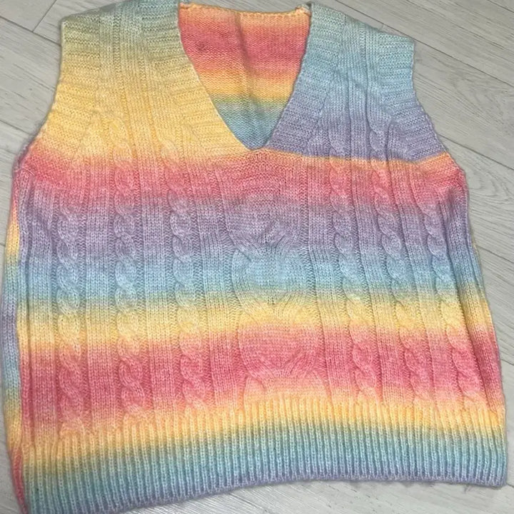 [BUNJANG] Rainbow Cable Knit Vest / 레인보우 케이블 니트 조끼