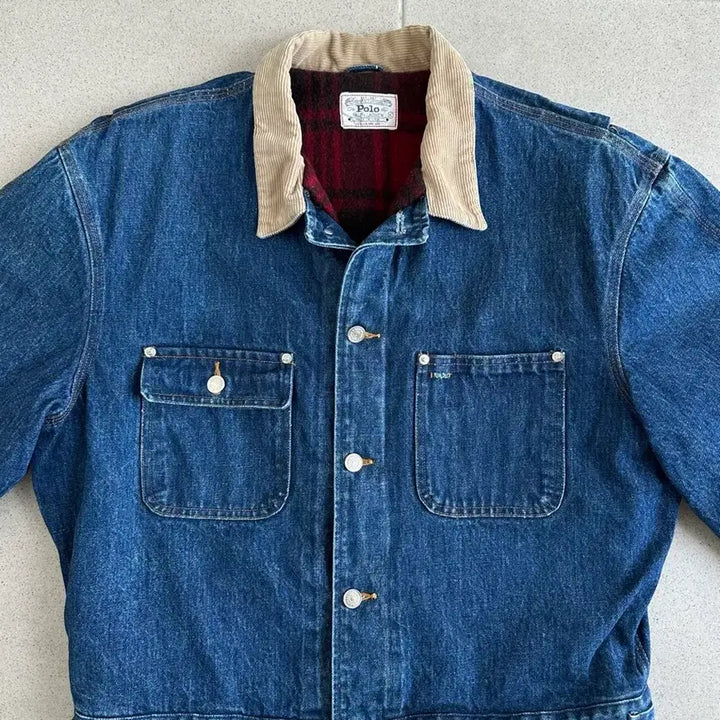 [BUNJANG] Polo Dungaree Jacket (Blue) - XL / 80s 빈티지 폴로 덩가리 자켓 블루 XL
