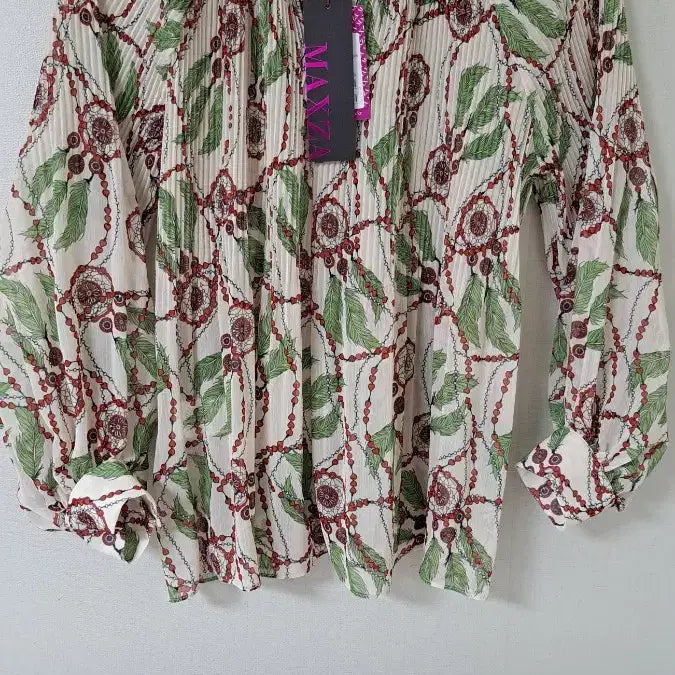 [BUNJANG] Patterned Pleated Blouse / 패턴 플리츠 블라우스 셔링넥 긴팔55,66,새거