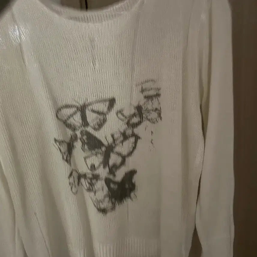 [BUNJANG] Butterfly Print Thin Knit Top / 얇은 니트 나비 프린팅티셔츠 M 긴팔 레트로 옷 빈티지