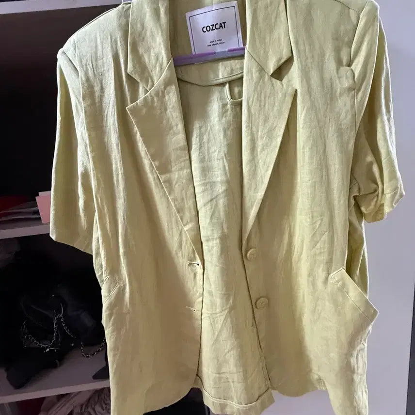 [BUNJANG] COZCAT Linen Jacket - Light Green / COZCAT 린넨 자켓 연두색 코즈켓