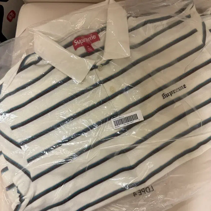 [SOLD OUT] 슈프림 워시드 스트라이프 폴로 화이트