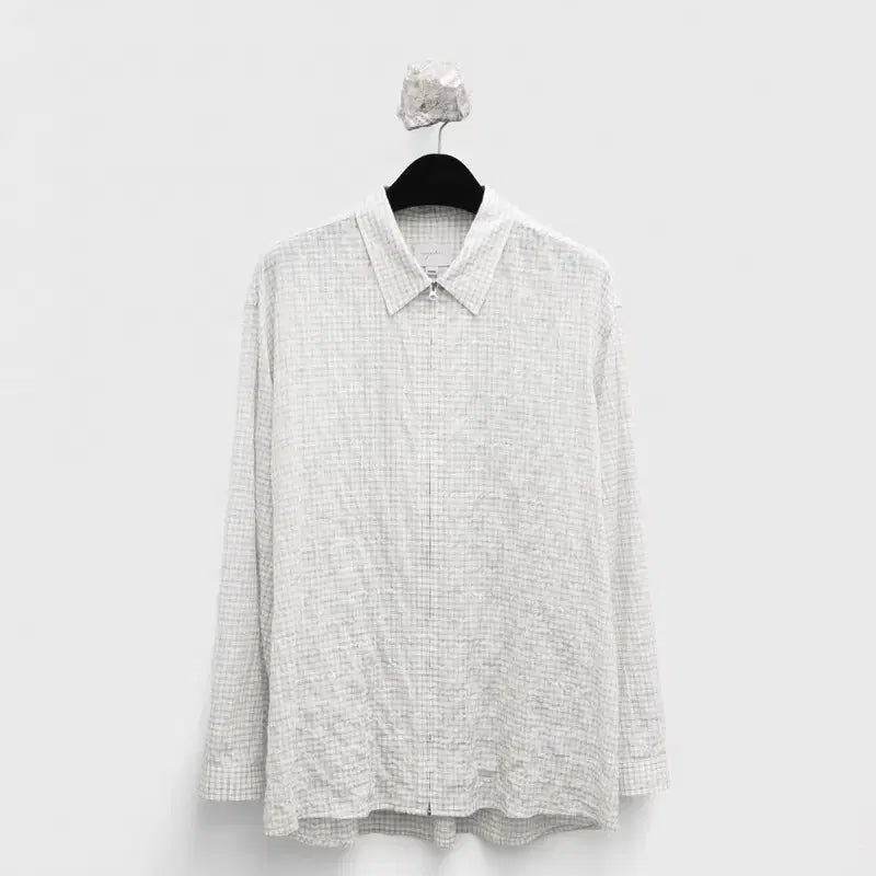[BUNJANG] YOUS Zipped Shirt Ivory Check / 유스 Zipped 셔츠
