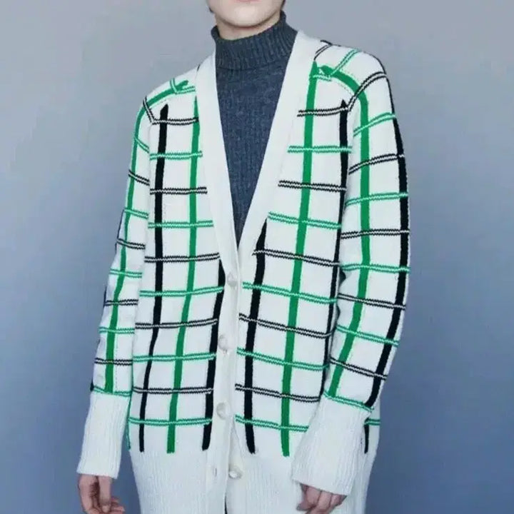 [BUNJANG] Maje Wool Check Cardigan Size 1 / 마쥬 울 체크가디건 1사이즈