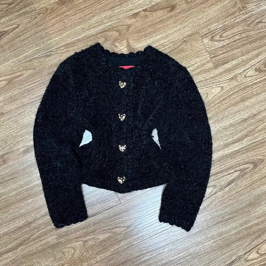 [BUNJANG] Vintage Black Heart Button Cardigan Jacket / 빈티지 블랙 하트 가디건 자켓 히메갸루 로걀 라떼 모리걸 긱시크 달천깔