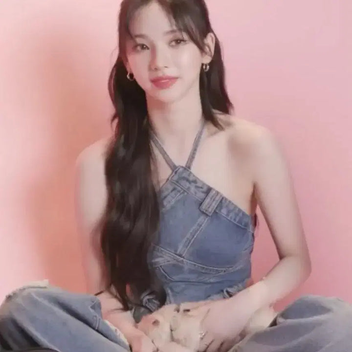 [BUNJANG] Shop Sider Denim Halterneck Crop Top (Karina Worn, XXS) / [택있는새상품] (카리나 착용) 샵사이다 데님 홀터넥 크롭 탑 (xxs)