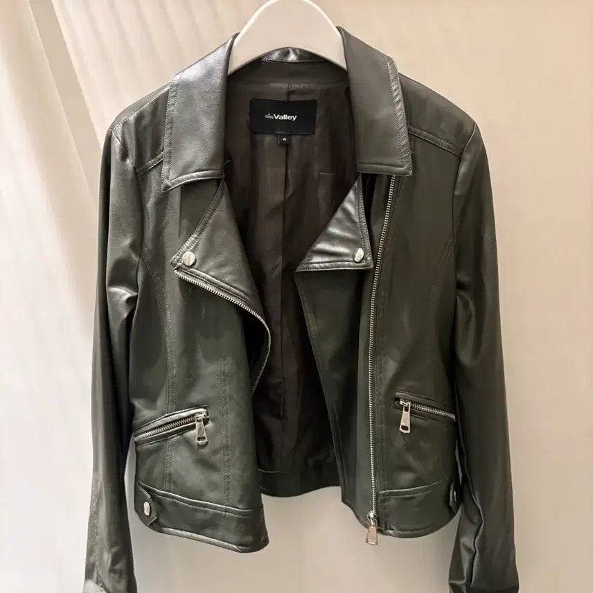 [BUNJANG] Miss Valley Leather Jacket Khaki / miss Valley 레더 자켓 카키