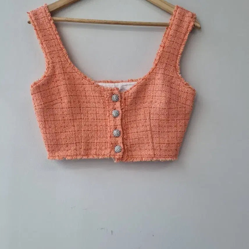 [BUNJANG] Zara Orange Tweed Crop Top / 자라 오렌지 트위드 크롭 탑