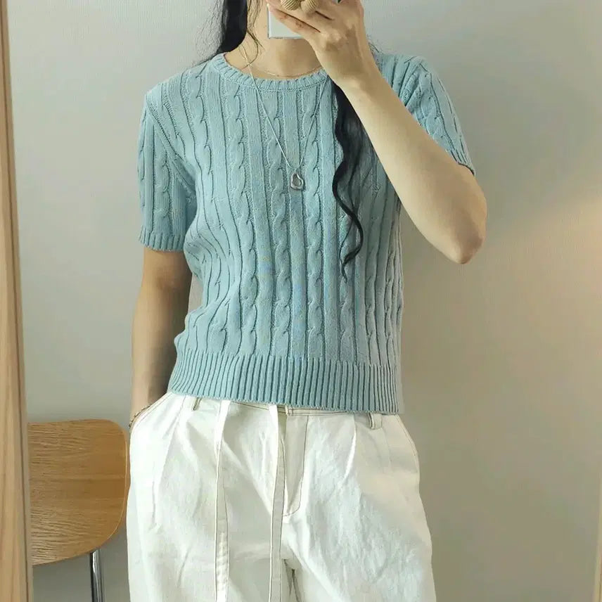 [BUNJANG] JLK Cable Short Sleeve Knit / (F)제이엘프 여성 반팔 니트 케이블 G9W2877