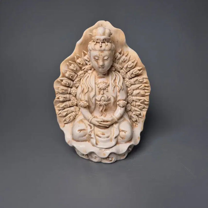 [BUNJANG] Joseon White Porcelain Bidri Ware Filigree Standing Buddha Statue / 송 백자 투조 천수관음보살좌상 불상 불교 중국도자기 골동품 수집품