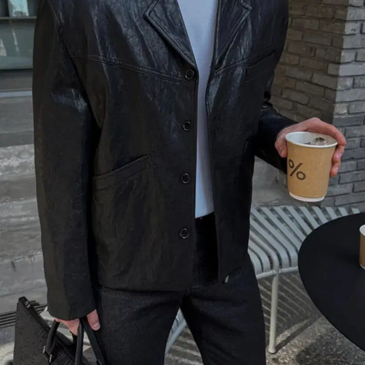 [BUNJANG] Leather Blazer Jacket / 레더블레이저 자켓(새상품/봄가을)