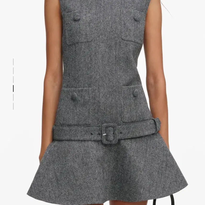 [BUNJANG] Herringbone Buckle Mini Dress Charcoal Gray S / 헤링본 버클 미니 원피스 드레스 챠콜 그레이 s